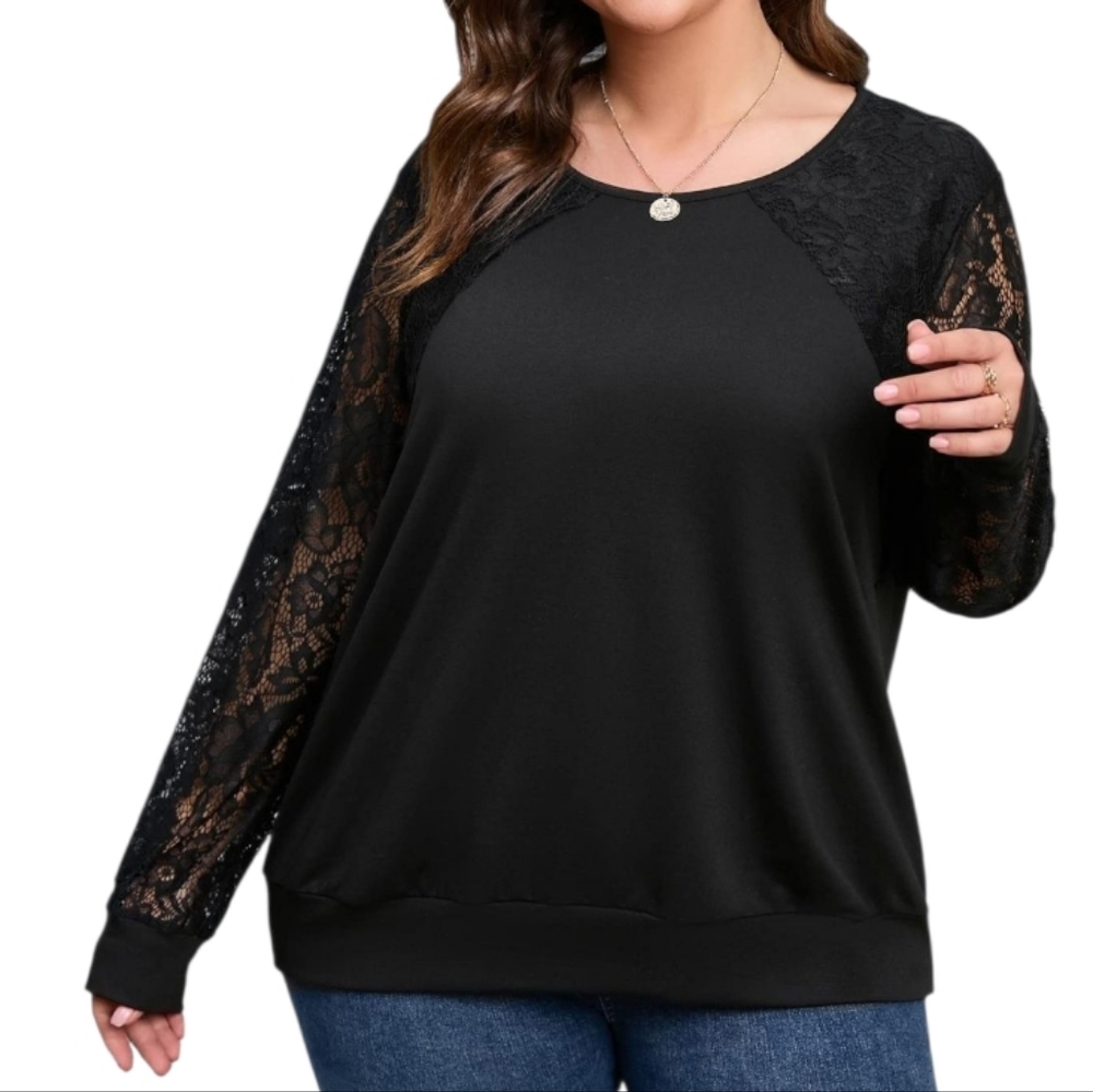 Zac & Rachel Black‎ Floral Lace Long Sleeve Party Top Shirt Plus Size 2X New